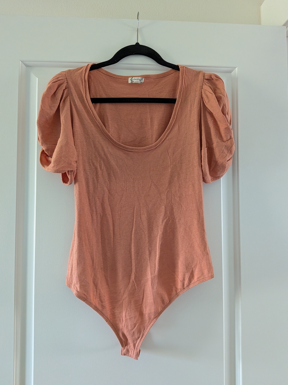 Free People Peach Puff Sleeve Scoop Bodysuit